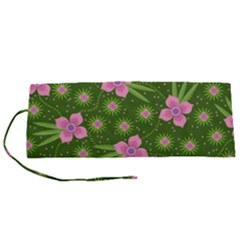 Pink Flower Background Pattern Roll Up Canvas Pencil Holder (s) by Ravend