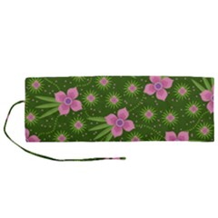 Pink Flower Background Pattern Roll Up Canvas Pencil Holder (m) by Ravend