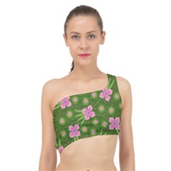 Pink Flower Background Pattern Spliced Up Bikini Top  by Ravend