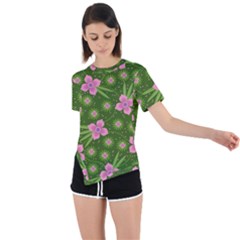 Pink Flower Background Pattern Asymmetrical Short Sleeve Sports T-shirt by Ravend