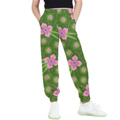 Pink Flower Background Pattern Kids  Joggers by Ravend