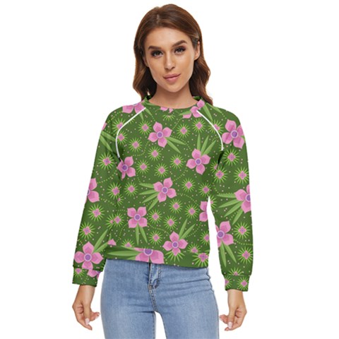 Pink Flower Background Pattern Women s Long Sleeve Raglan T-shirt by Ravend