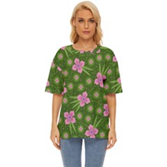 Pink Flower Background Pattern Oversized Basic T-shirt by Ravend