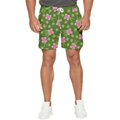 Pink Flower Background Pattern Men s Runner Shorts by Ravend