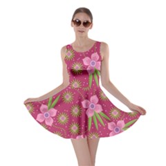 Flower Background Pattern Pink Skater Dress by Ravend