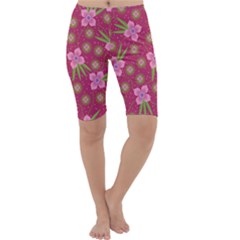 Flower Background Pattern Pink Cropped Leggings  by Ravend