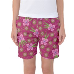 Flower Background Pattern Pink Women s Basketball Shorts by Ravend