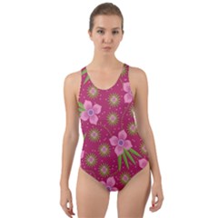 Flower Background Pattern Pink Cut-out Back One Piece Swimsuit by Ravend