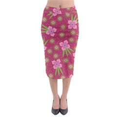 Flower Background Pattern Pink Midi Pencil Skirt by Ravend