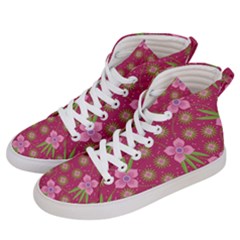 Flower Background Pattern Pink Men s Hi-top Skate Sneakers by Ravend