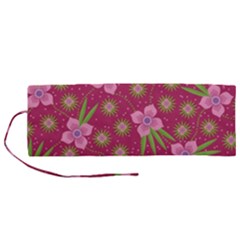 Flower Background Pattern Pink Roll Up Canvas Pencil Holder (m) by Ravend