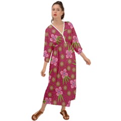 Flower Background Pattern Pink Grecian Style  Maxi Dress by Ravend