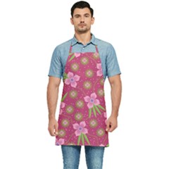 Flower Background Pattern Pink Kitchen Apron by Ravend