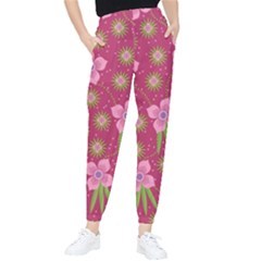 Flower Background Pattern Pink Women s Tapered Pants by Ravend