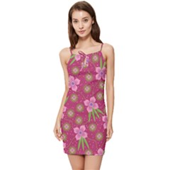 Flower Background Pattern Pink Summer Tie Front Dress by Ravend