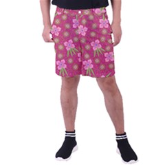 Flower Background Pattern Pink Men s Pocket Shorts by Ravend