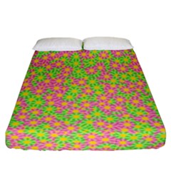 Pink Flower Background Green Pattern Fitted Sheet (california King Size) by Ravend