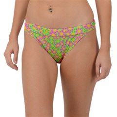 Pink Flower Background Green Pattern Band Bikini Bottoms by Ravend