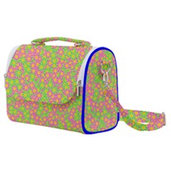 Pink Flower Background Green Pattern Satchel Shoulder Bag by Ravend