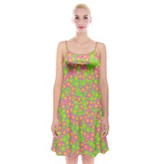 Pink Flower Background Green Pattern Spaghetti Strap Velvet Dress by Ravend