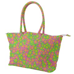 Pink Flower Background Green Pattern Canvas Shoulder Bag by Ravend