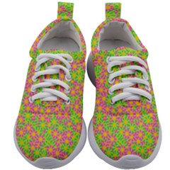 Pink Flower Background Green Pattern Kids Athletic Shoes by Ravend