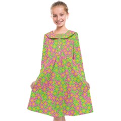 Pink Flower Background Green Pattern Kids  Midi Sailor Dress by Ravend