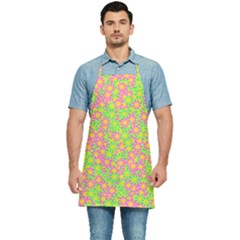 Pink Flower Background Green Pattern Kitchen Apron by Ravend