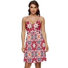 Geometric Pattern Seamless Abstract V-neck Pocket Summer Dress  by Ravend