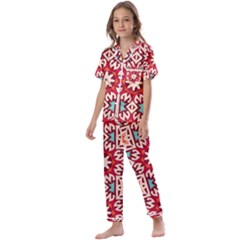 Geometric Pattern Seamless Abstract Kids  Satin Short Sleeve Pajamas Set by Ravend