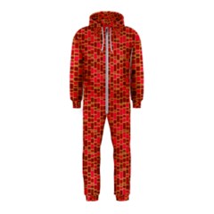 Geometry Background Red Rectangle Pattern Hooded Jumpsuit (kids) by Ravend