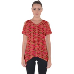 Geometry Background Red Rectangle Pattern Cut Out Side Drop T-shirt by Ravend