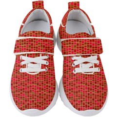 Geometry Background Red Rectangle Pattern Kids  Velcro Strap Shoes by Ravend