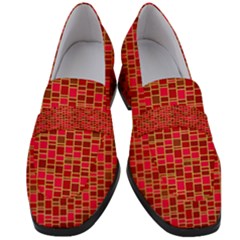 Geometry Background Red Rectangle Pattern Women s Chunky Heel Loafers by Ravend