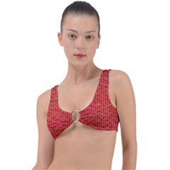 Geometry Background Red Rectangle Pattern Ring Detail Bikini Top by Ravend