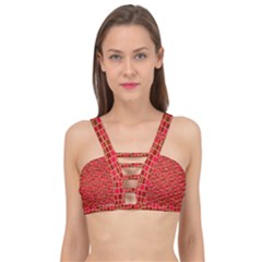 Geometry Background Red Rectangle Pattern Cage Up Bikini Top by Ravend