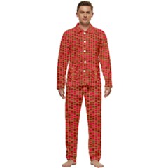 Geometry Background Red Rectangle Pattern Men s Long Sleeve Velvet Pocket Pajamas Set by Ravend