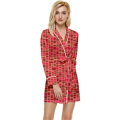 Geometry Background Red Rectangle Pattern Long Sleeve Satin Robe by Ravend