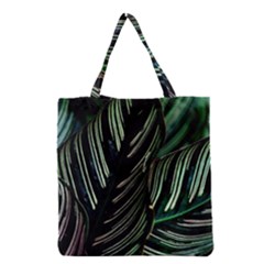 Calathea Leaves Strippe Line Grocery Tote Bag by Ravend