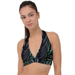 Calathea Leaves Strippe Line Halter Plunge Bikini Top by Ravend