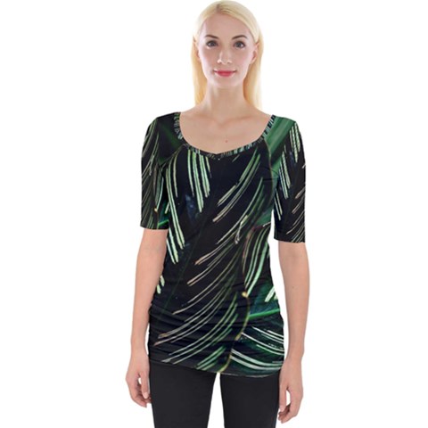 Calathea Leaves Strippe Line Wide Neckline T-shirt by Ravend