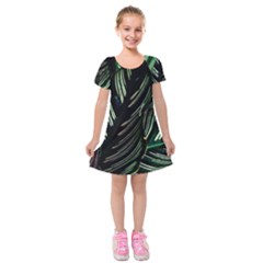 Calathea Leaves Strippe Line Kids  Short Sleeve Velvet Dress by Ravend