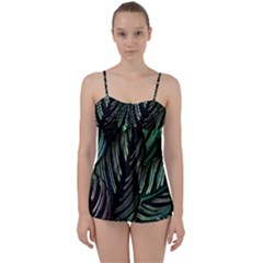 Calathea Leaves Strippe Line Babydoll Tankini Set by Ravend