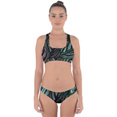 Calathea Leaves Strippe Line Cross Back Hipster Bikini Set by Ravend