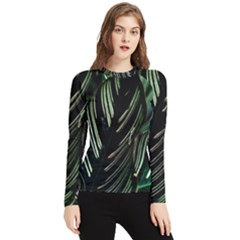 Calathea Leaves Strippe Line Women s Long Sleeve Rash Guard by Ravend