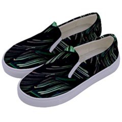 Calathea Leaves Strippe Line Kids  Canvas Slip Ons by Ravend