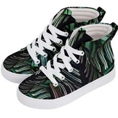 Calathea Leaves Strippe Line Kids  Hi-top Skate Sneakers by Ravend