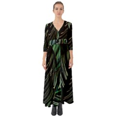 Calathea Leaves Strippe Line Button Up Boho Maxi Dress by Ravend