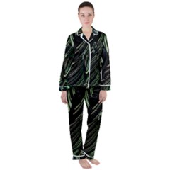 Calathea Leaves Strippe Line Women s Long Sleeve Satin Pajamas Set	 by Ravend