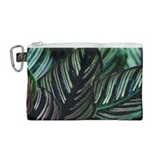 Calathea Leaves Strippe Line Canvas Cosmetic Bag (medium) by Ravend